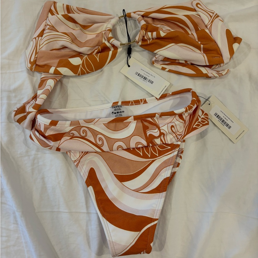Montce Swirl Bandeau Bikini Set in Rust, Blush & White, NWOT - Picture 2 of 5